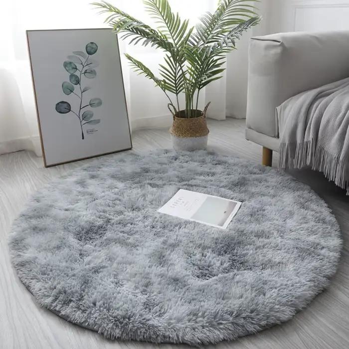 Tapis en peluche rond en forme de lea, 40/60cm, moelleux, blanc, pour salon, décoration de maison, c