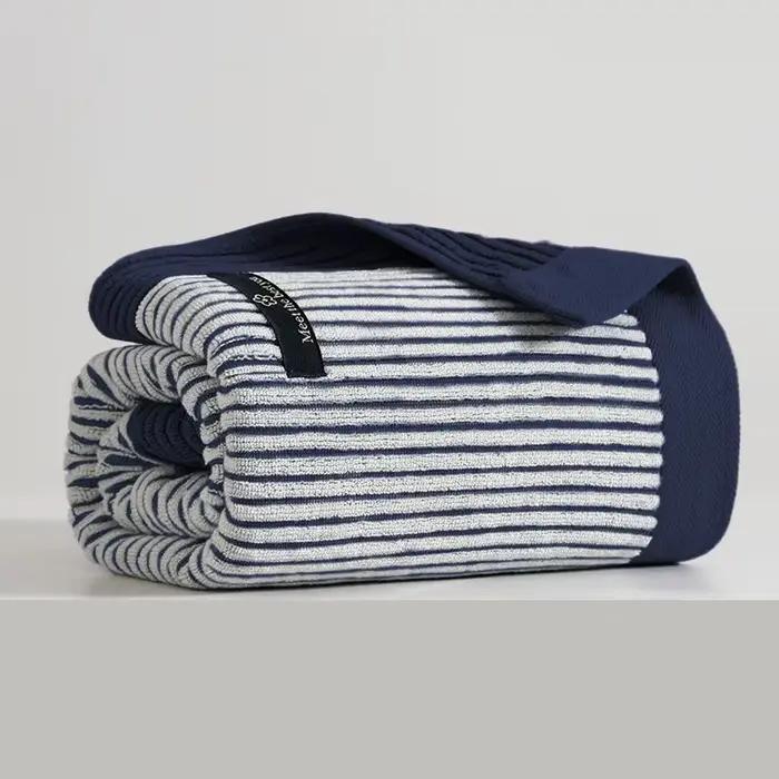 Serviette de Bain Rayée en Coton de Haute Qualité 7A, Luxueuse, Douce, Absorbante, Antibactérienne, 