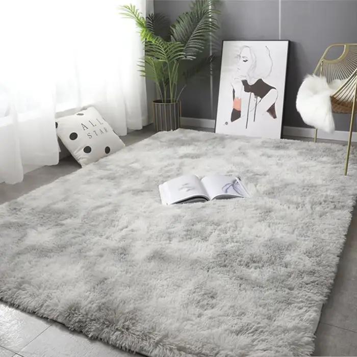 Tapis gris pour salon, en peluche, pour chambre à coucher, moelleux, antidérapant, décoration de mai