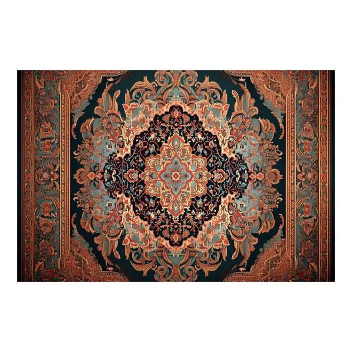 Tapis de sol vintage rouge oriental persan à motifs médaillon, antidérapant, lavable, doux, grand fo