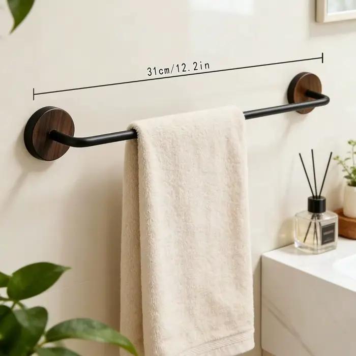 Porte-serviettes mural en bois et métal pour salle de bain, sans perçage, en bois naturel, pour la d