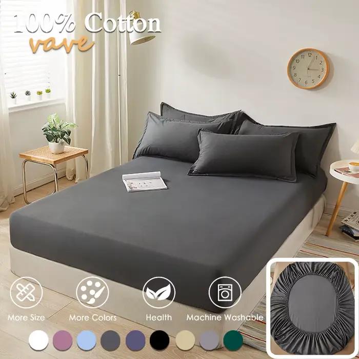 Drap-housse 100% coton avec bande élastique, housse de matelas réglable antidérapante de couleur uni