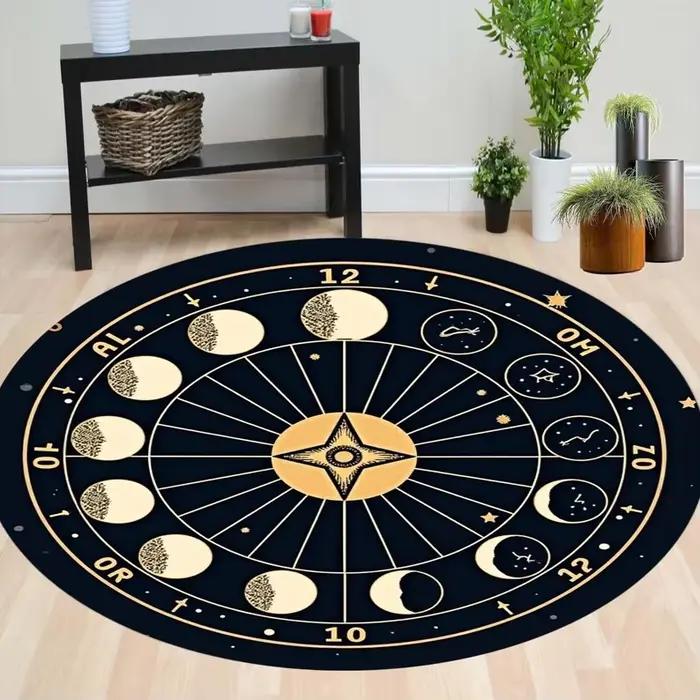 Tapis rond Phase de lune, décor celeste, décor de salon, canapé, chambre à coucher, chevet, chaise b