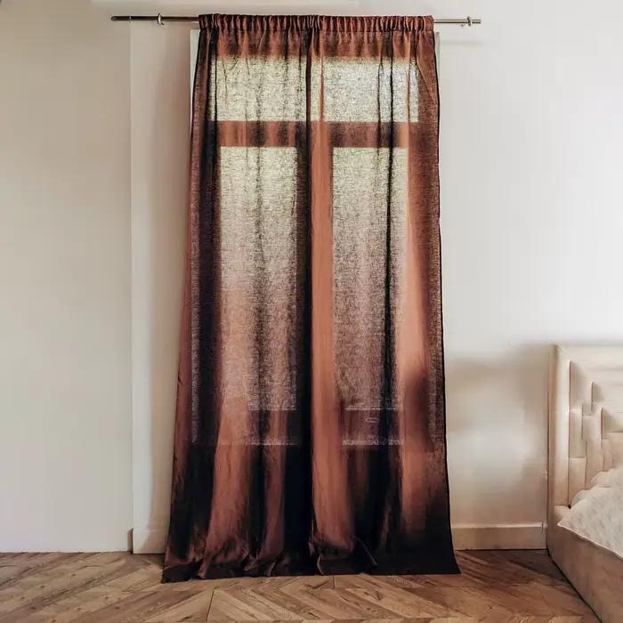 Rideau de fenêtre semi-transparent plissé en lin français lavé, grand format, de luxe, pour maison e
