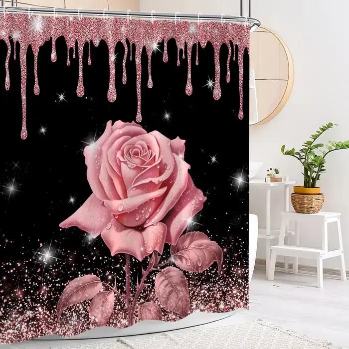 Rideau de douche et tapis à paillettes roses, ensemble de salle de bain, rideaux de douche à paillet