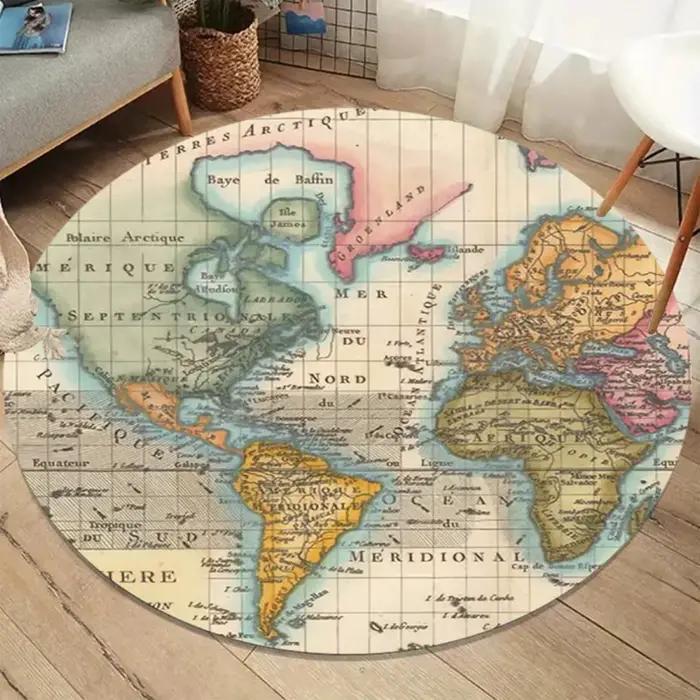 Tapis rond pour enfants, tapis de jeu, motif carte du monde, tapis de salon, tapis de chambre à couc
