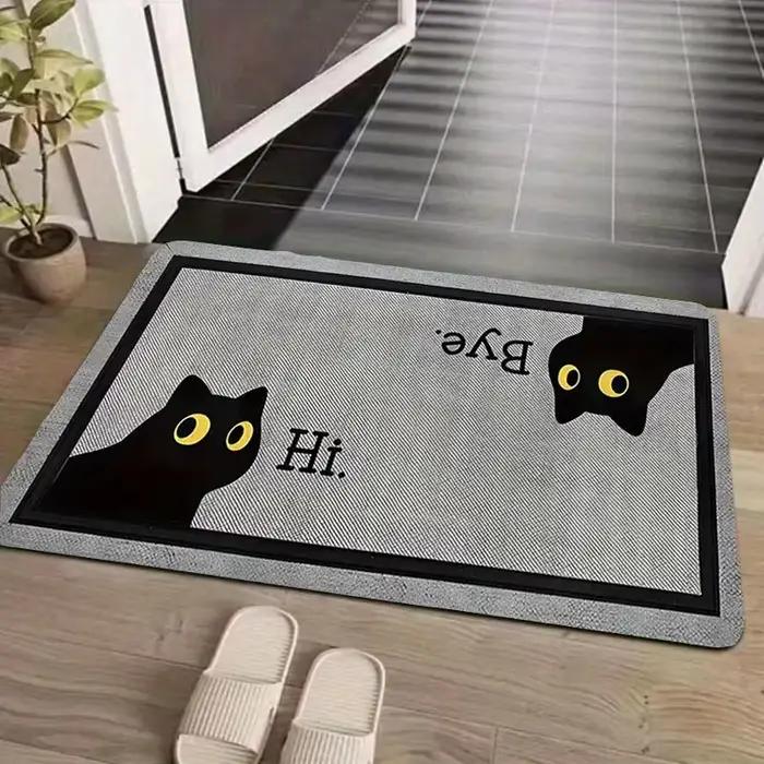 Tapis d'entrée en forme de chat noir de dessin animé, utilisé pour la porte, la salle à manger, la c