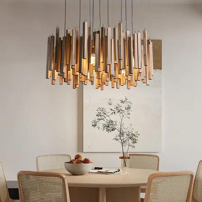 Lustre en bois massif japonais, lampes suspendues pour salle à manger, cuisine, table, chambre à cou