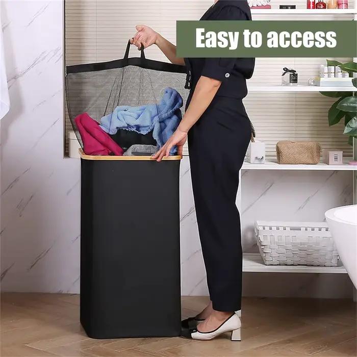 Panier à linge sale avec couvercle et sac intérieur, panier à linge de 100 litres, panier à linge pl