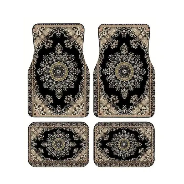 Tapis de sol de voiture style persan noir beige, 4 pièces, motif rétro, tapis antidérapants pour aut