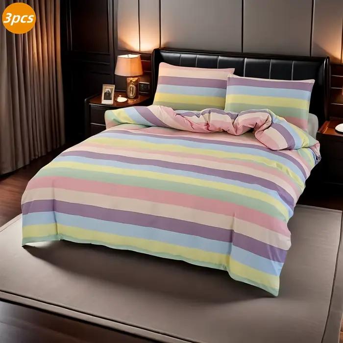 Parure de lit rayée, housse de couette imprimée en 3D, respectueuse de la peau, simple, Double, Doub