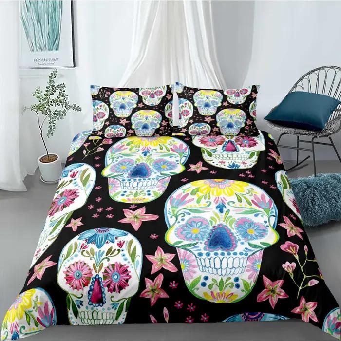Ensemble de housse de couette crâne reine noir squelette Paisley motif ensemble de literie pour adol
