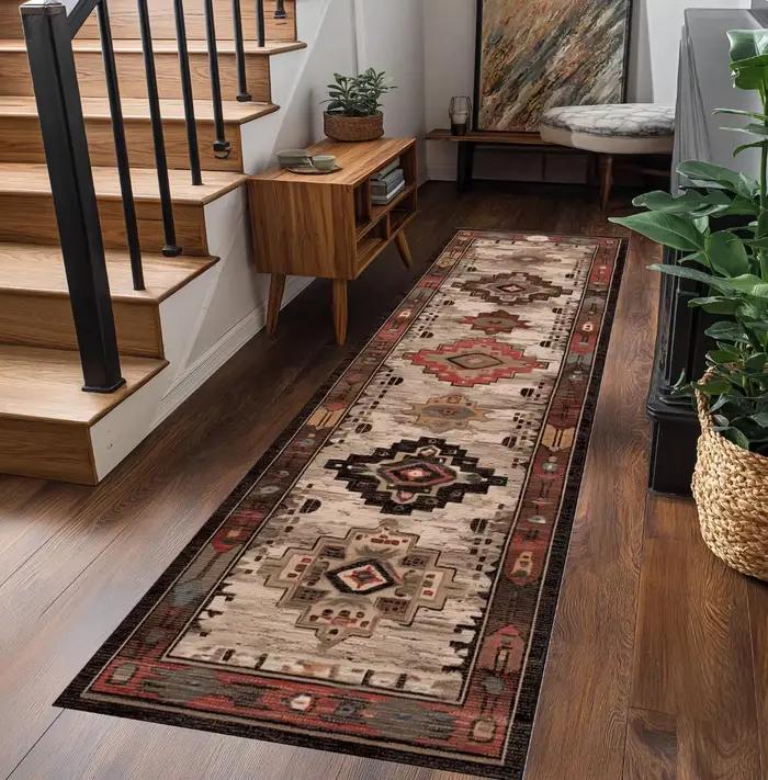 Tapis Long à rayures géométriques ethniques, Style bohème, antidérapant, Durable, résistant à l'usur