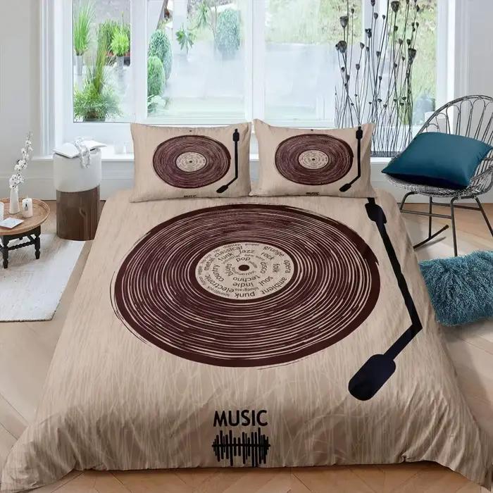 Parure de lit sur le thème de la musique, housse de couette noire et blanche avec Note de musique po
