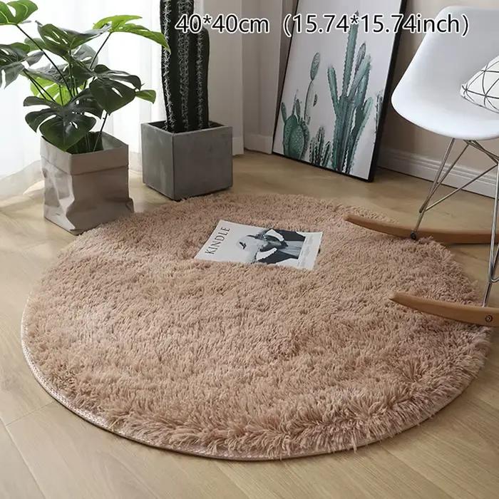Tapis moelleux en laine lea pour salon, fausse fourrure, polymère rond, tapis longs en peluche pour 