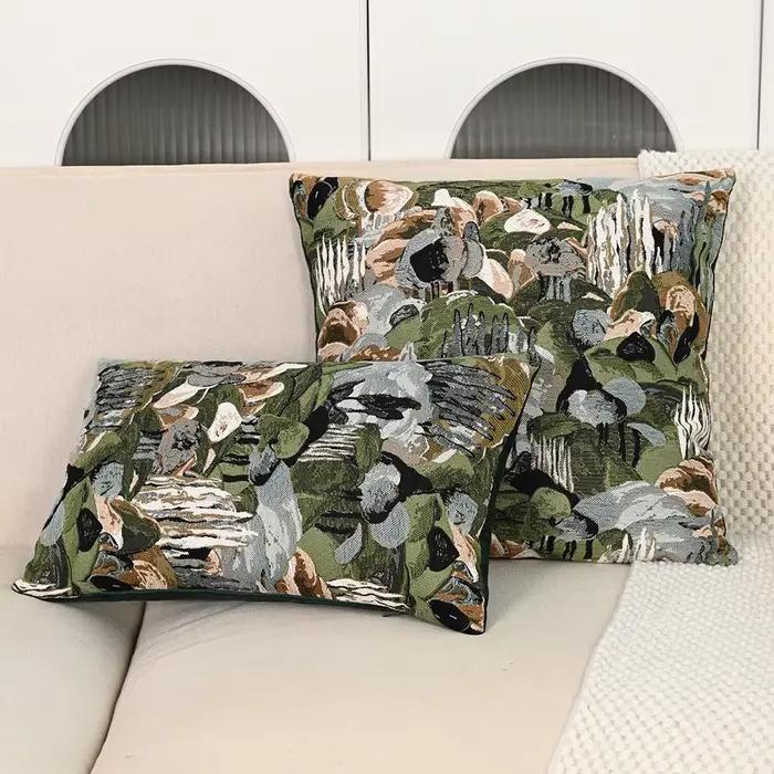Housse de coussin de luxe en Imitation laine, taie d'oreiller en Jacquard tissé vert forêt, décorati