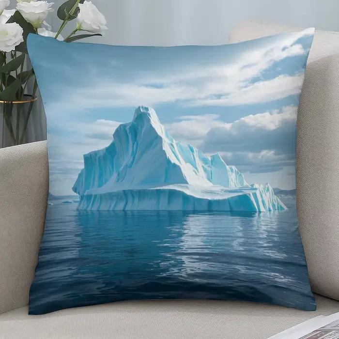 Housse de coussin bleue avec vue sur l'océan, motif iceberg, art nautique, décoration d'intérieur, t