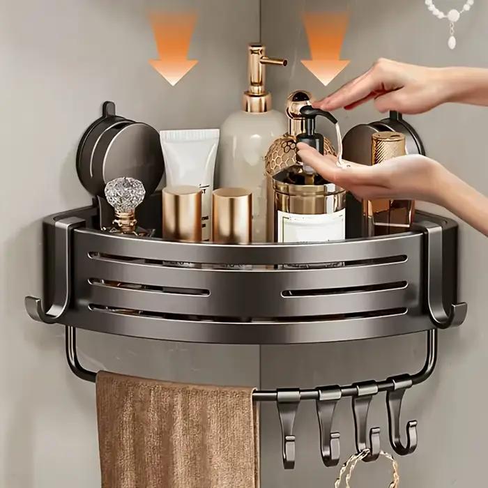 Support de salle de bain à ventouse peu encombrant, avec cadre triangulaire robuste et tige à croche