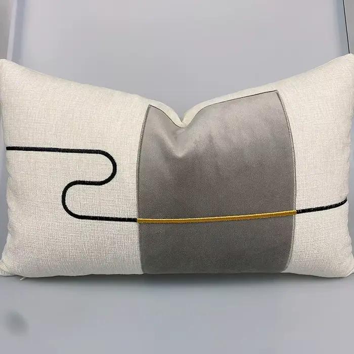 Juste de coussin de luxe légère haut de gamme, taie d'oreiller brodée patchwork simple, housses d'or