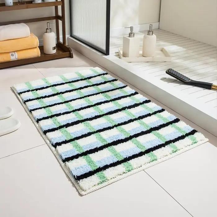 VIKAMA – tapis vert à carreaux pour salle de bain, antidérapant, absorbant, pour porte, salon, chamb
