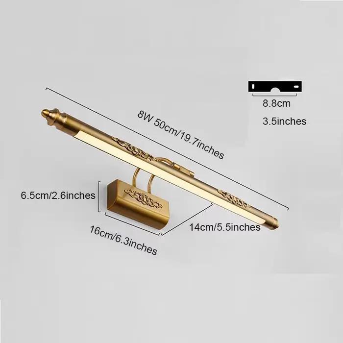 Lampe de salle de bain européenne en bronze antique, murale, 8W, 50cm, IP44, étanche, en fer, lumièr