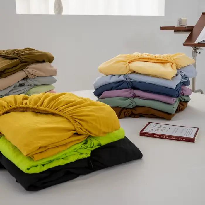 Drap-housse en coton doux, taille simple, double, king, queen, avec bande élastique, drap de lit, li