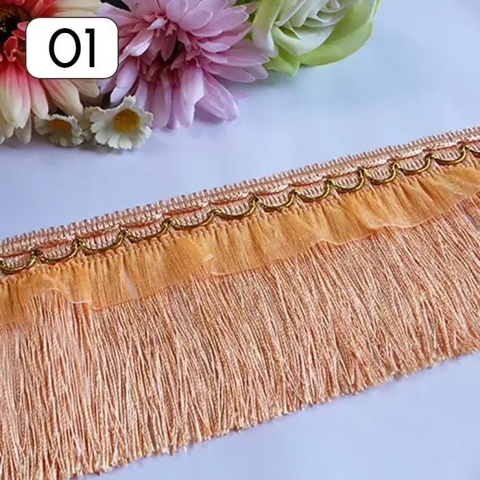 Fil de Polyester à Franges de 12m de Long, Fil d'Or, Ruban de Garniture en Dentelle, Couture de Robe