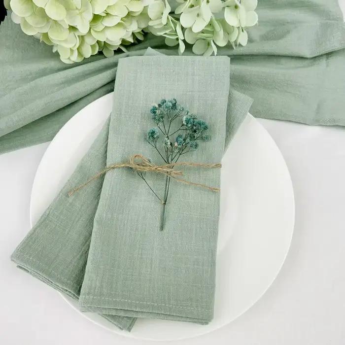 Serviettes 100% coton vert sauge, 50 pièces, 30x45cm, réutilisables, pour fête de mariage, noël, déc