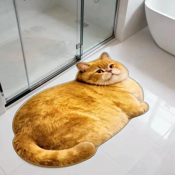 Tapis de bain en diatomite en forme de chat 3D, super absorbant, antidérapant, séchage rapide, tapis