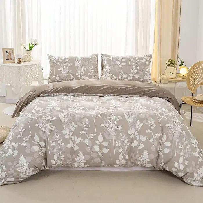 3 pièces/ensemble ensemble de housse de couette à motif Floral feuille (1 housse de couette et 2 tai