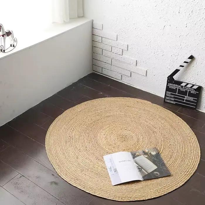 Petit tapis tissé à la main en jonc naturel, tapis en paille, tapis en rotin, table de salon, salon 