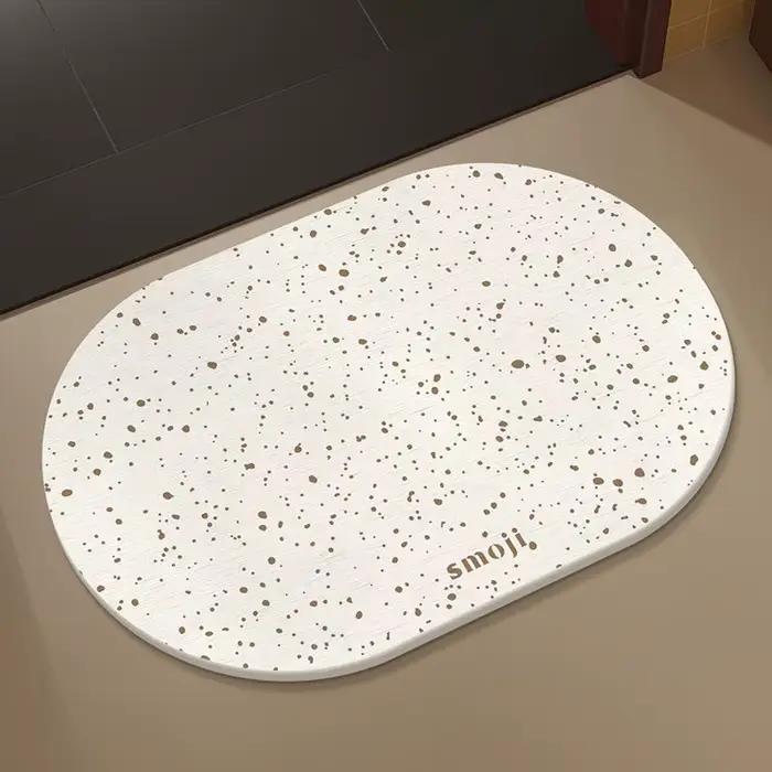 Tapis d'entrée VIKAMA en terrazzo moucheté moderne, couleur pastel macaron, contour ovale, antidérap