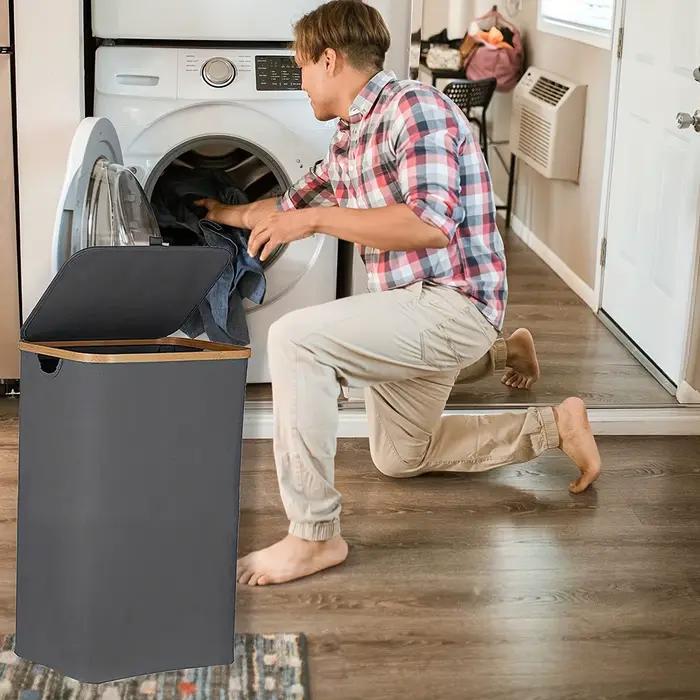 Panier à linge sale avec couvercle et sac intérieur, panier à linge de 100 litres, panier à linge pl