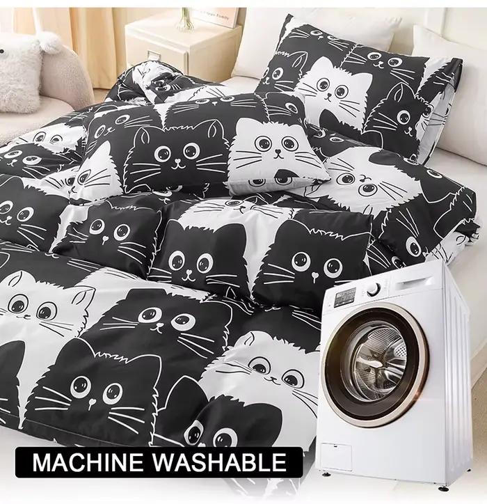 Ensemble de housse de couette imprimé chat 3 pièces
