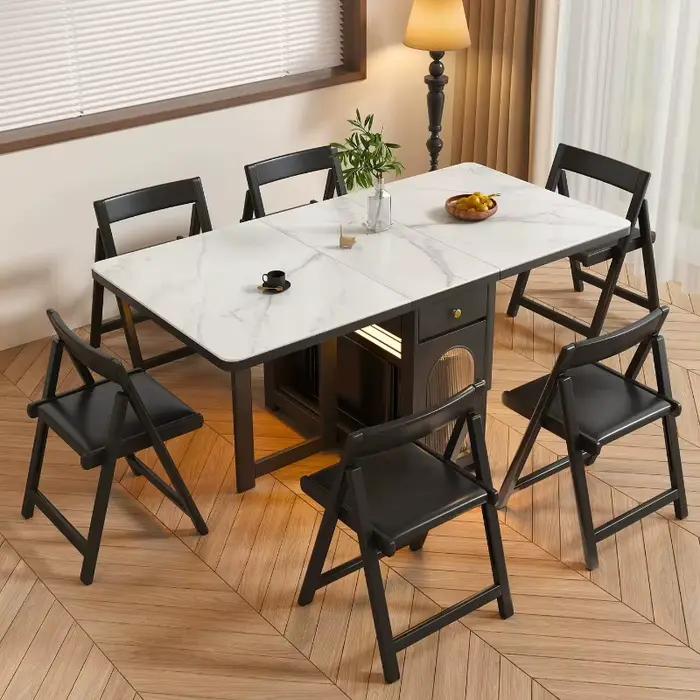 Table de salle à manger italienne de luxe, extensible, moderne, avec 6 chaises, table pliable vintage en bois, meubles de cuisine
