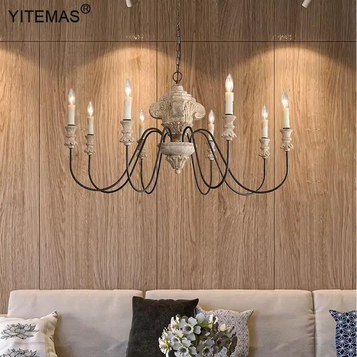 Grand lustre en bois 8 lumières Dia102Cm pour salon Villa hall ferme église rétro grands lustres pour Restaurant boutique