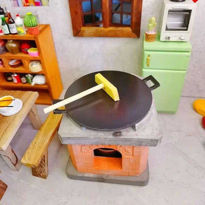 Simulation complète Mini ensemble de jeu de cuisine table de cuisson accessoires décoratifs ensemble d'ustensiles de cuisine en bois meubles de maison poignée couvercle de casserole