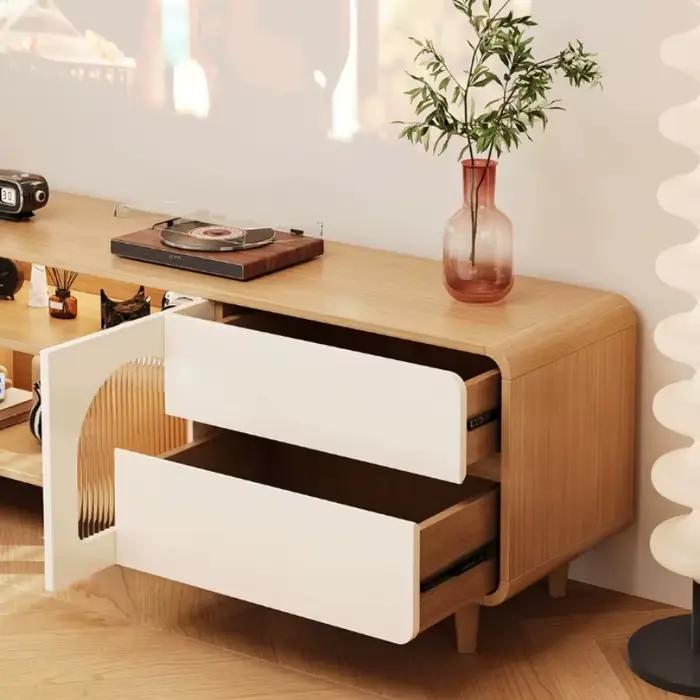 Meuble TV en bois massif blanc pour salon, meuble de rangement intelligent pour téléviseur, meuble mural en noyer, mobilier de salon, décoration moderne