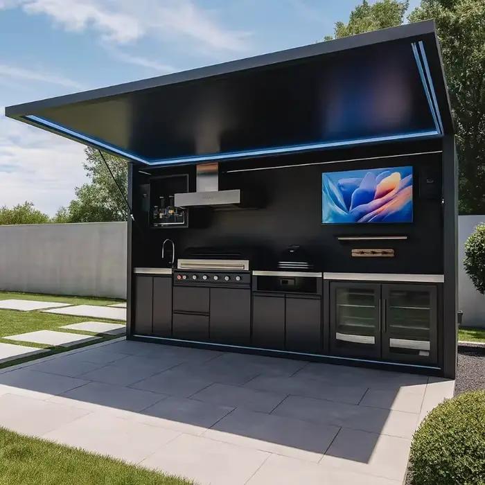 Cuisine extérieure pliable sur mesure, robuste et résistante aux intempéries, avec barbecue à gaz pour la cuisson en extérieur