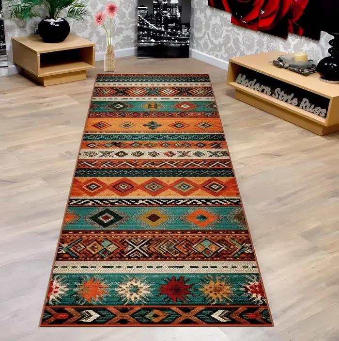 Tapis Long à rayures géométriques ethniques