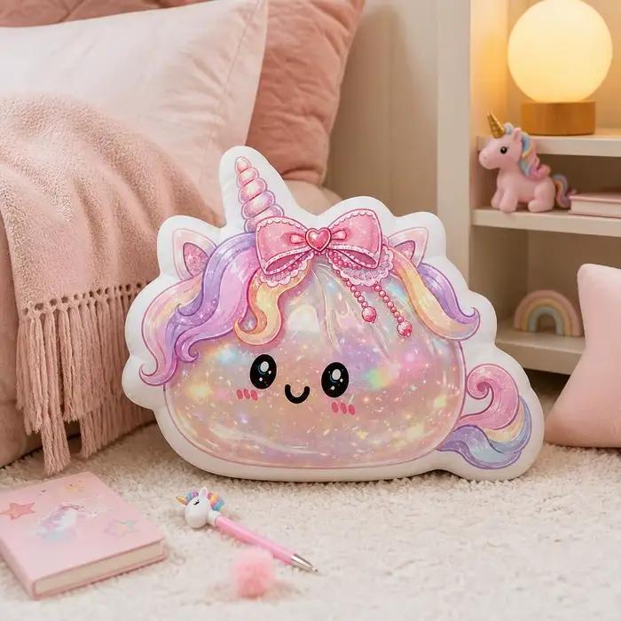 Coussin Licorne Kawaii Magique en Forme de Cœur et d'Étoile Arc-en-ciel, Oreiller Décoratif Rembourré pour Canapé, Cadeau de Décoration Intérieure
