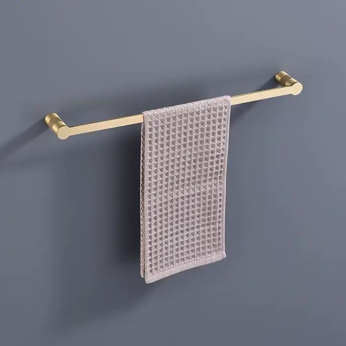 Ensemble d'accessoires de salle de bain en or brossé : Porte-brosse WC, Porte-papier toilette, Porte-serviettes, Porte-savon, Crochets et quincaillerie
