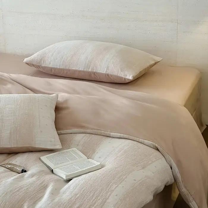 Parure de lit 100 % coton en gaze triple épaisseur avec draps