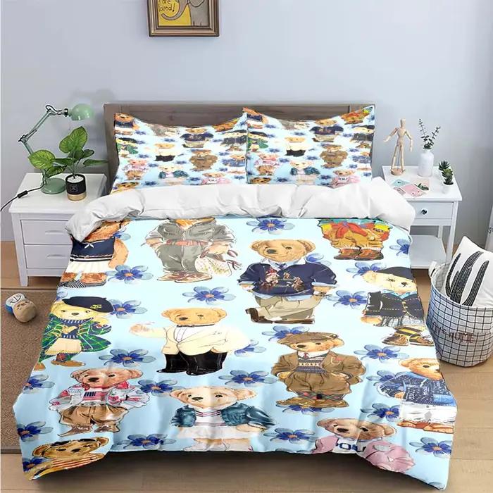 Offre spéciale mode ours ensemble de literie simple jumeau complet King Size mignon animaux linge de lit adultes adolescents chambre cadeau de luxe