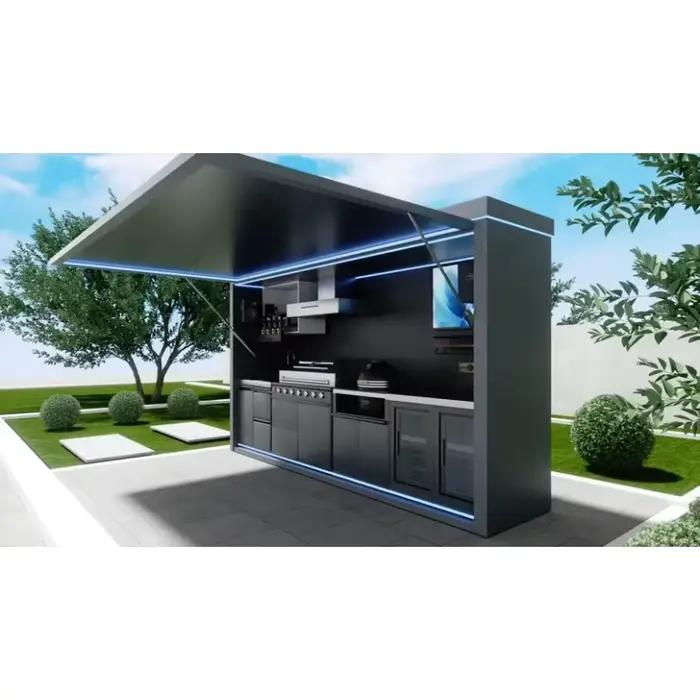 Cuisine extérieure pliable sur mesure, robuste et résistante aux intempéries, avec barbecue à gaz pour la cuisson en extérieur