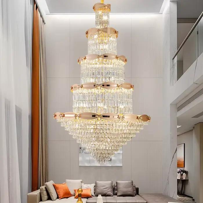 Décoration de la maison Duplex salon grand lustre Villa hôtel hall creux haute personnalité lustre en cristal