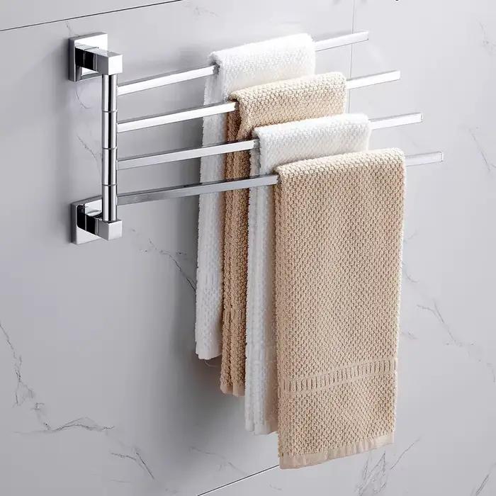 2/4 barres à serviettes pivotantes cintre mural matériel de salle de bain en acier inoxydable rotatif peignoir porte-serviettes