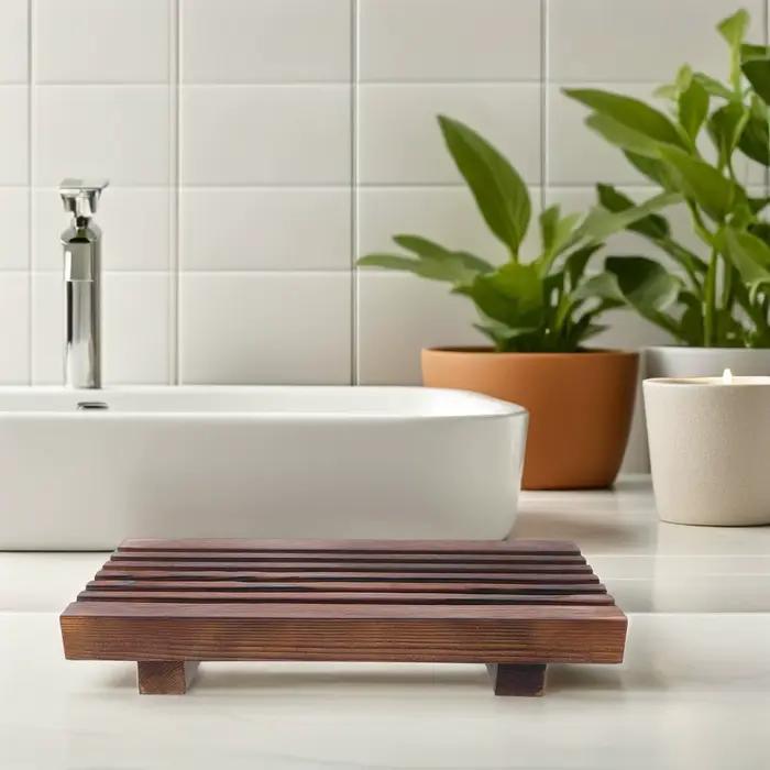 Plateau de salle de bain en bois, organisateur de comptoir 8,66x3,94 po, support de vanité rustique, rehausseur décoratif en bois, distributeur de savon pour évier