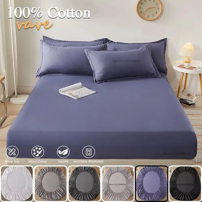 Drap-housse avec bande élastique, couvre-matelas de couleur unie, protection pour lit simple, Double, King, 100% coton, 150/160/180x200