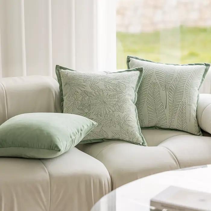 Housses d'oreiller en Chenille douce vert sauge 45x45cm